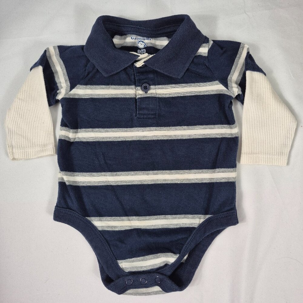 Garanimals Boys Infant Toddler One Piece Long Sleeve Blue Stripe Sz 3-6 Months
